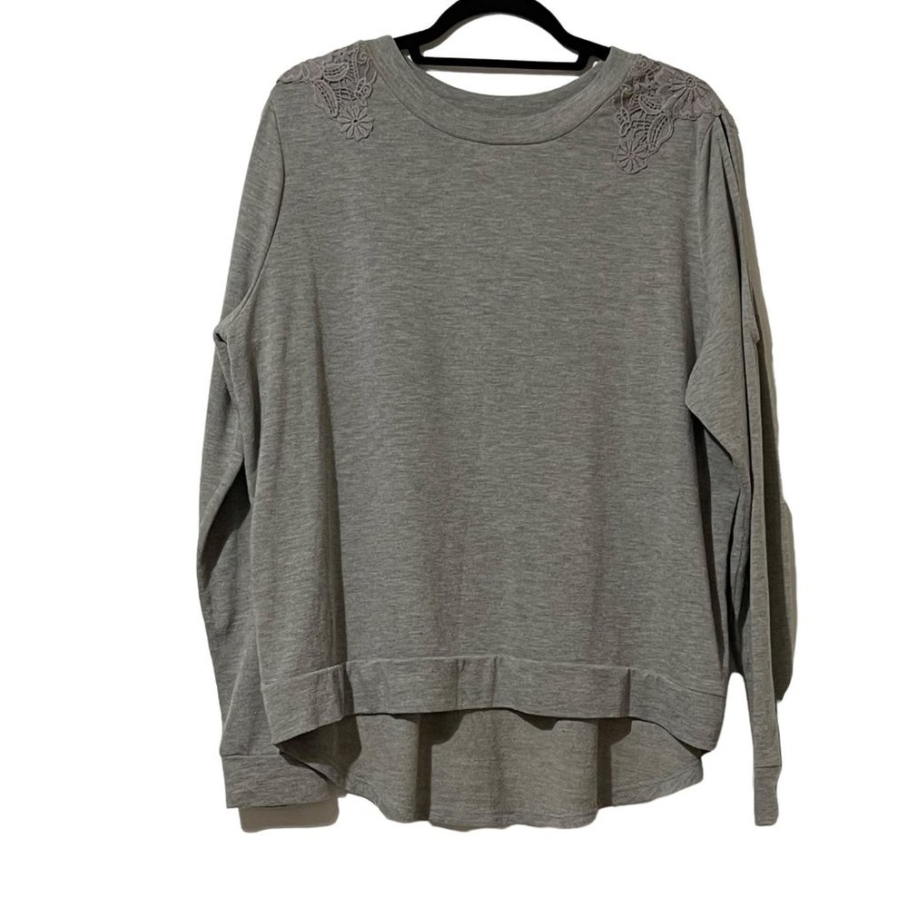 Knox Rose women's size XXL gray lace accents cold shoulder hi/low terry top